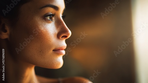 Portrait of a radiant woman with glowing skin, embodying timeless beauty and natural elegance.
