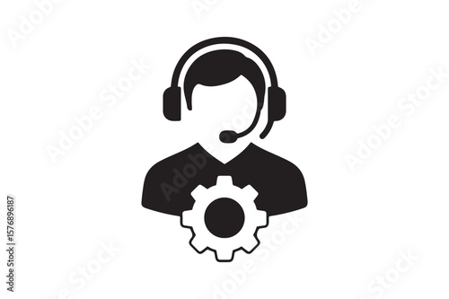 Tech Support icon silhouette vector with white background