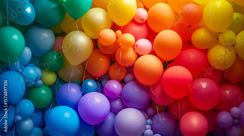 Color balls. bright colors background ,Many colorful balloons decorated wall as background,Colorful balloons background, top view. Bright multicolored balloons background.