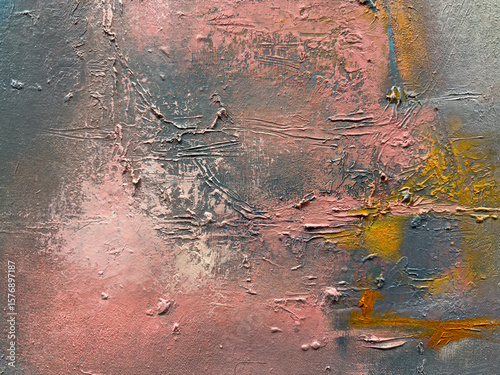 gray abstract acrylic painting background with red textured brush strokes.