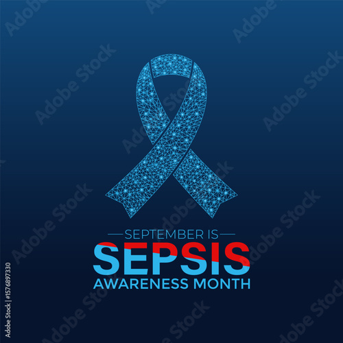 Vector graphic of Sepsis Awareness Month background template. A concept for healthcare and medicine. Realistic ribbon and blood icon Designed in a low poly style .Banner poster,social media,background