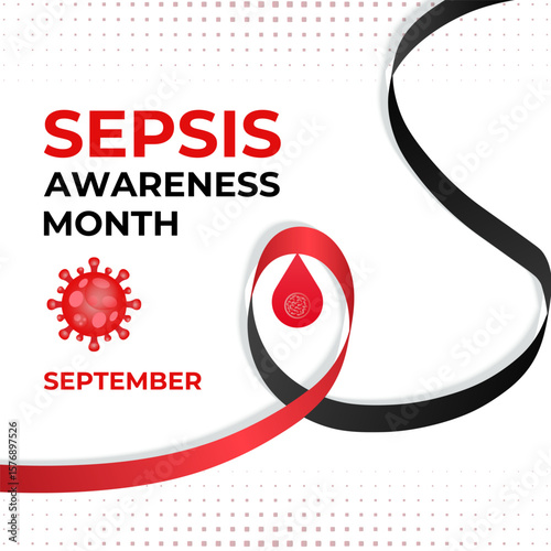 Vector graphic of Sepsis Awareness Month background template. A concept for healthcare and medicine. Realistic ribbon and blood icon Banner poster, social media, flyer and background design