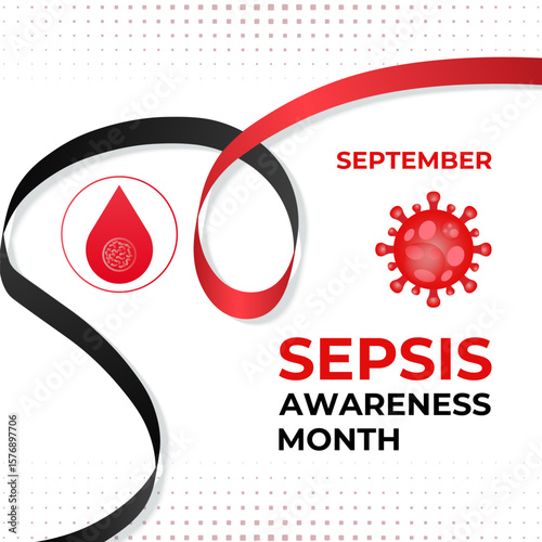 Vector graphic of Sepsis Awareness Month background template. A concept for healthcare and medicine. Realistic ribbon and blood icon Banner poster, social media, flyer and background design