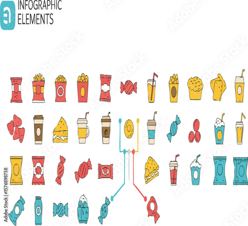 Snack and Drink Infographic Elements: Hand-Drawn Icons for Food and Beverage Data Visualizations