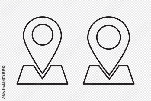 Map location pin icon. Map and location symbols set. Mapping icon collection. Geolocation map icon. GPS cartography position. Pinpoint, map search, route, navigator - stock vector. 
