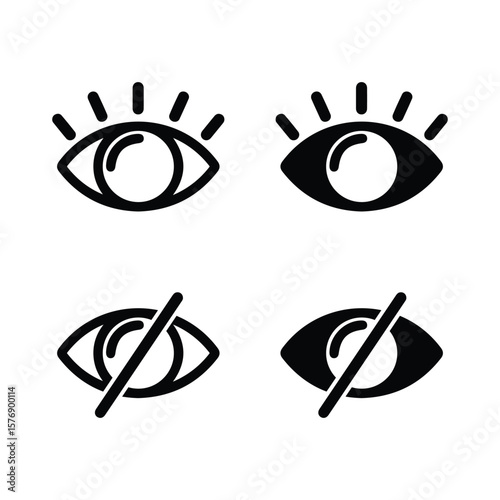 invisible view icons, eye icon set, privacy, hidden eye, thin line symbols