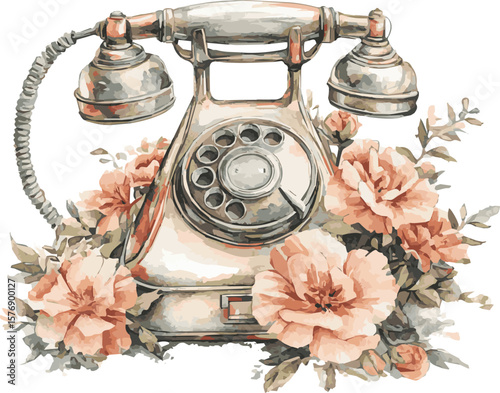 Old phone with flowers