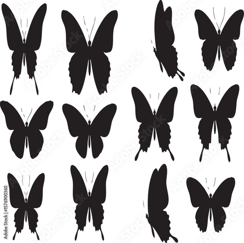 Butterfly Silhouettes Set: Elegant Vector Icons for Nature, Spring, and Decorative Designs