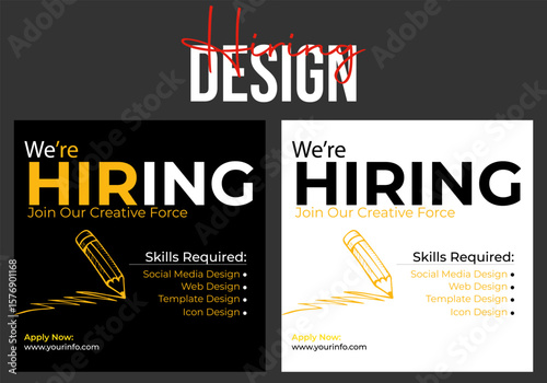 We are hiring marketing agency advertisement social media poster design vector templates
