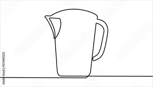 Continuous one line drawing of water pitcher glass. Abstract jug and glass continuous single one line art hand drawing. Jug glass icon line continuous drawing vector. The pitcher pours milk, juice.