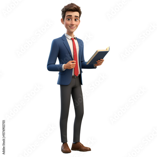 3D Character of a Male University Lecturer Explaining a Concept from a Book, AI Generated