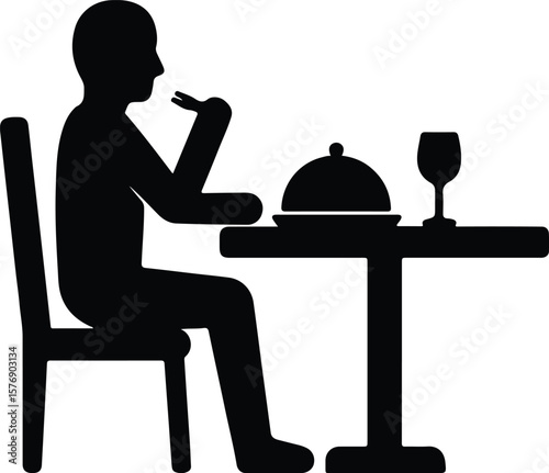 Silhouette person eating meal at table in restaurant Vector illustration