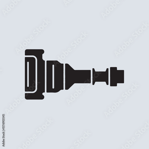 Simple vector illustration of a black and white automotive distributor cap component used for engines