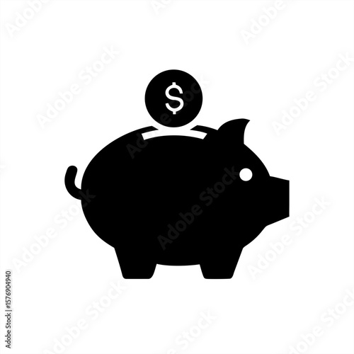 Piggy Bank With Coin Silhouette on transparent background for web and graphic design