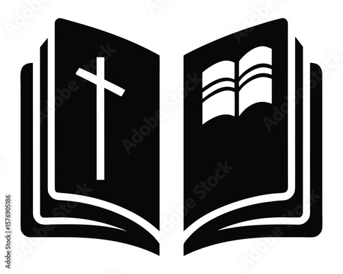 Open book with cross and pages symbolizing religion faith belief christianity spiritual studies.