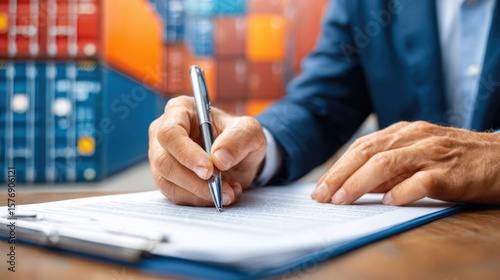 Close-Up of Businessperson Signing Document in Office Environment