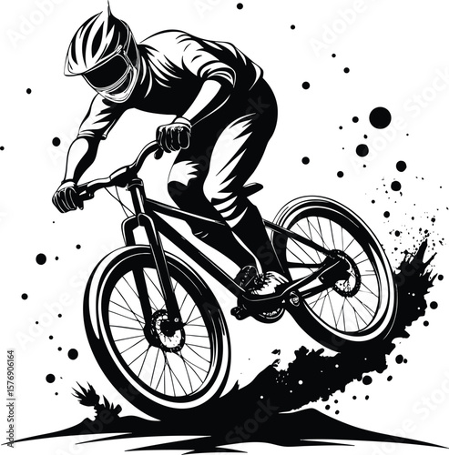 Extreme Mountain Biker in Action with Dirt Splash Illustration