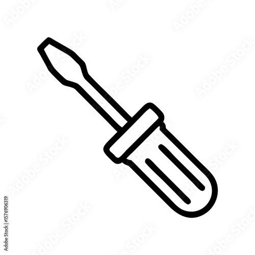 Screwdriver in minimalist style with black outline on white background  