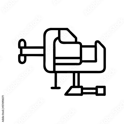 Vise tool in outline style on a white background for repair tasks  