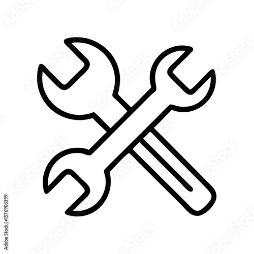 Wrench tools crossed in black outline on a white background, Concept of Repair tools  