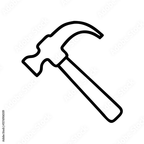 Hammer tool with wooden handle in minimalist line art style  