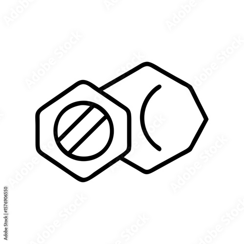 Nut and bolt in minimalist design outline for repair tools concept  