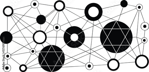 Vector art of an intricate abstract network of interconnected geometric shapes and lines.