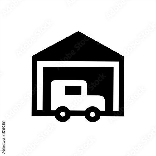 Warehouse With Delivery Van Silhouette on transparent background for web and graphic design