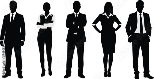 Professional business team silhouettes, corporate office workers, formal attire, teamwork concept, leadership 