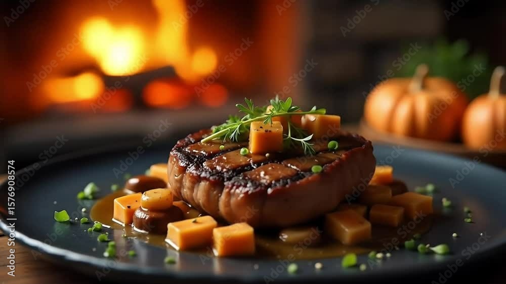 Rustic Venison Dish – Slate-Plated Steak with Rich Ragout in Cozy Cabin Glow

Hearty Venison Steak with Ragout – Warm Cabin Dining on Slate Plate

Gourmet Venison Meal – Rustic Slate Presentation in C