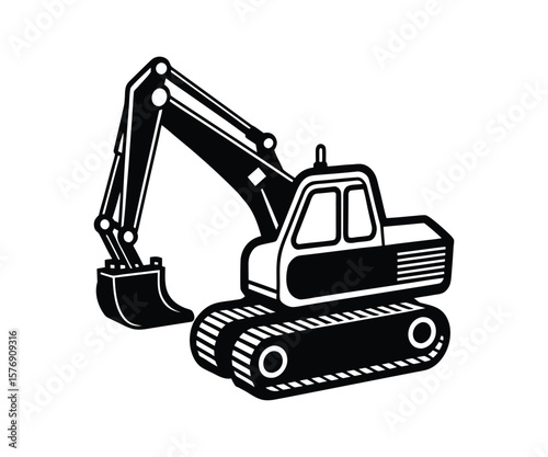 Industrial Digger Machine Silhouette | Construction Vehicle Vector for Site Work and Civil Engineering Icons