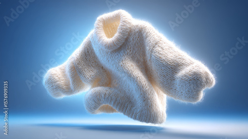 High-end floating white sweater in soft lighting for fashion branding, textile, and cozy apparel concepts
