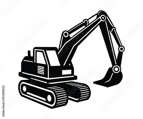 Heavy Construction Excavator Silhouette | Industrial Machine Vector Icon for Engineering and Construction Design