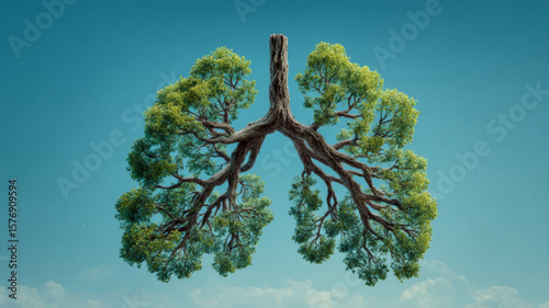 Vector illustration of a tree shaped like human lungs symbolizing health, air, and nature balance