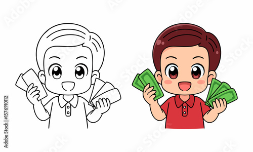 man holding money coloring page for kids