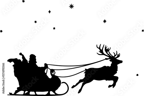 Santa Claus Riding Sleigh Silhouette – Magical Christmas Holiday Scene