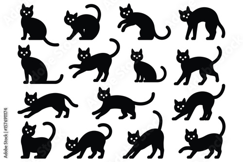 Black cats in various poses feline silhouette