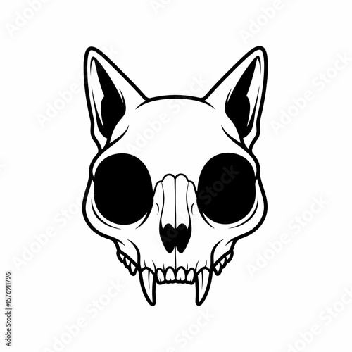 Striking minimalist vector of a feline skull in black and white artwork