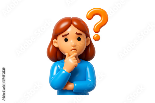 3D Curious Woman with Question Mark Isolated on a Transparent Background