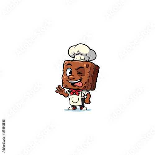 Brownie funny chef emblem icon logo flat vector design