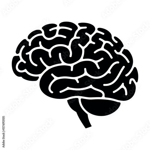 Black brain silhouette with intricate folds white medical