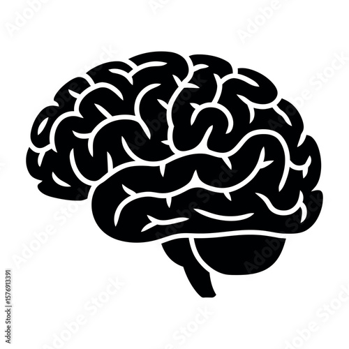 Black brain silhouette with white gyri anatomy