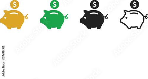 Bold Piggy Bank and Dollar Coin Icons