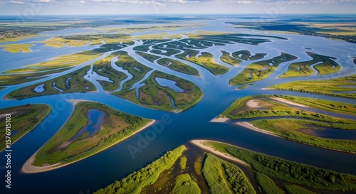 Wallpaper Mural Aerial View of Meandering River and Lush Green Islands Torontodigital.ca
