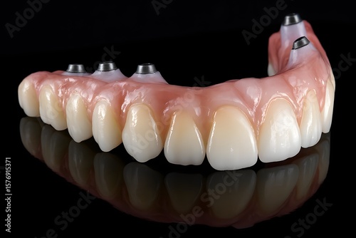 Full Arch Dental Implant Prosthesis on Black Background