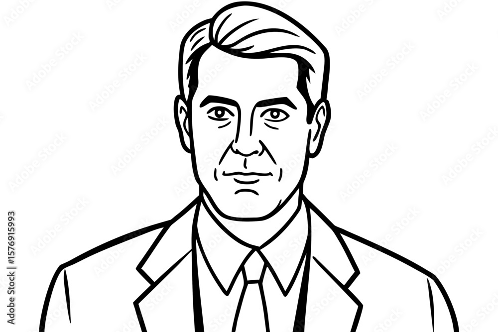 Cartoon Businessman Portrait - Black and White Line Art Vector Illustration Cartoon Businessman Portrait - Black and White Line Art Vector Illustration
