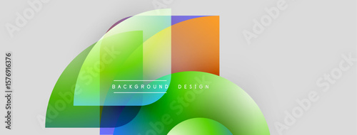 Abstract shapes overlap, creating vibrant color gradients. Modern design elements suggest fluidity, energy, innovation. Background features text background design.