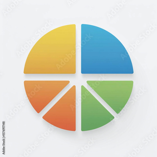 Colorful Pie Chart Showing Sections, Presentation Graphic with Segments of Different Colors, Pie chart data visualization for reports and presentations