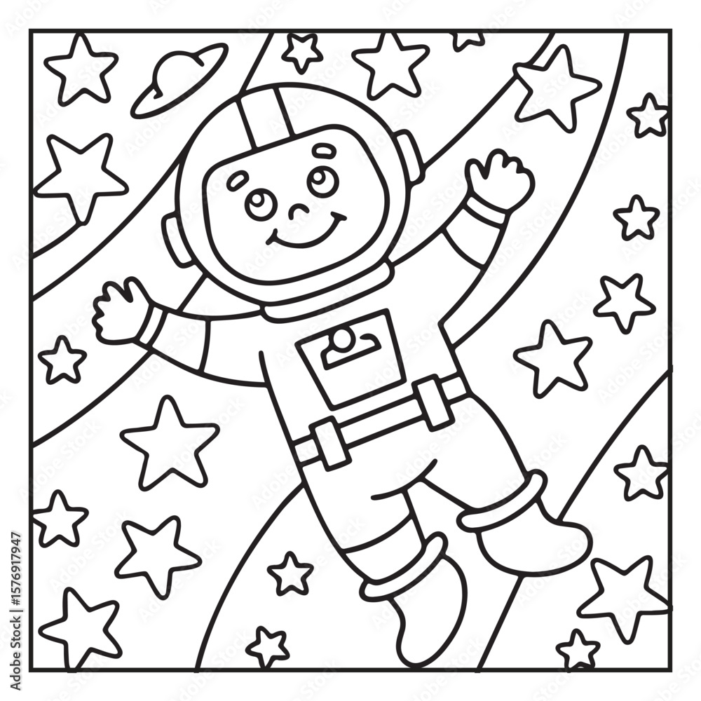 Fototapeta premium Space Coloring Pages for Kids – Bold and Easy Outer Space Fun with Rockets, Planets, Astronauts, and Aliens – Printable Activity Sheets
