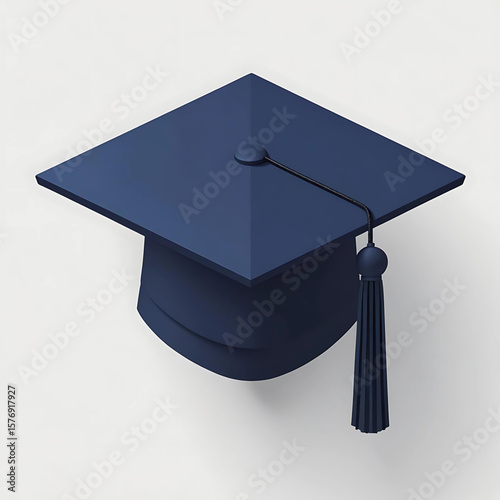 A classic blue graduation cap isolated on a clean white background, Symbol of academic success and achievement, Mortarboard icon with tassel for graduation